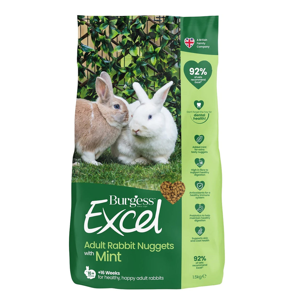 BURGESS EXCEL MINT 1.5KG ADULT RABBIT NUGGETS