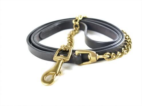 Black Leather Lead With Silver Chain Tnt