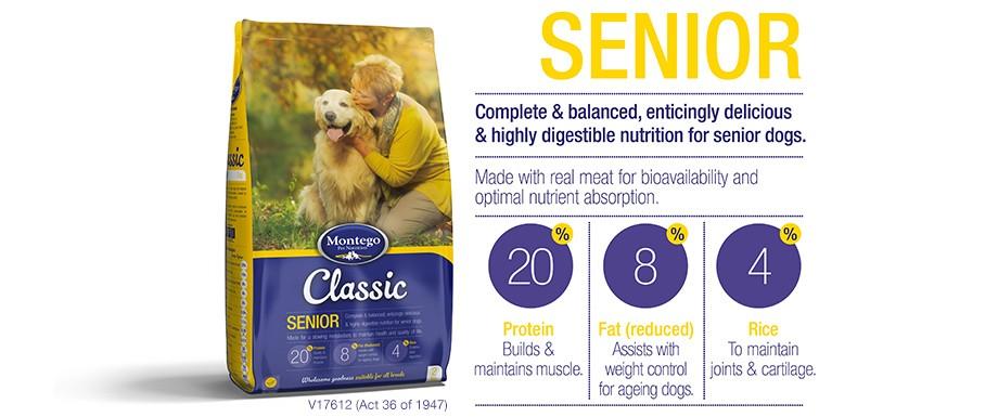 Montego senior sales dog food