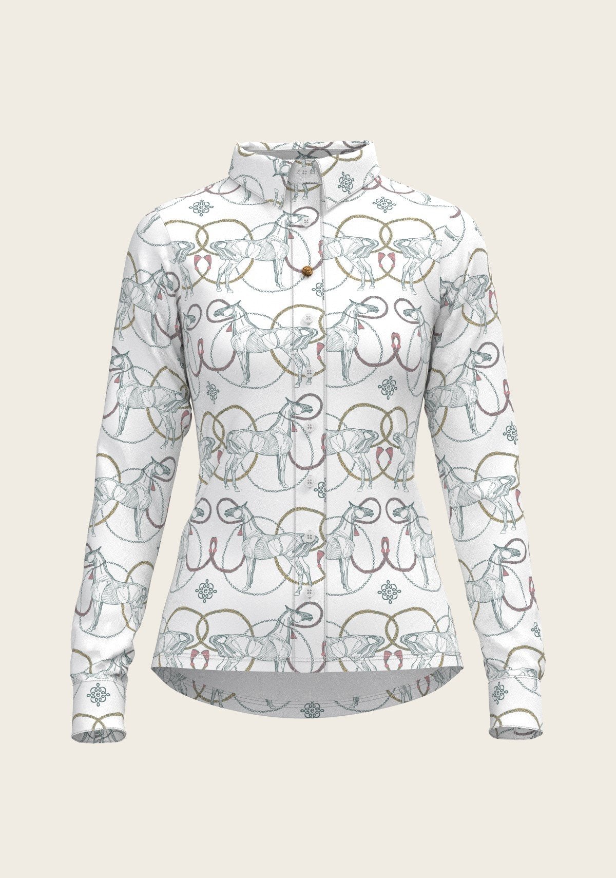Espoir Everyday Button Shirt Long Sleever Roped Horse  Teal