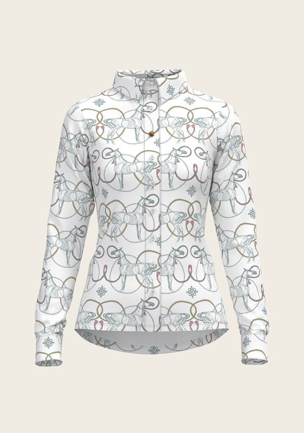 Espoir Everyday Button Shirt Long Sleever Roped Horse  Teal