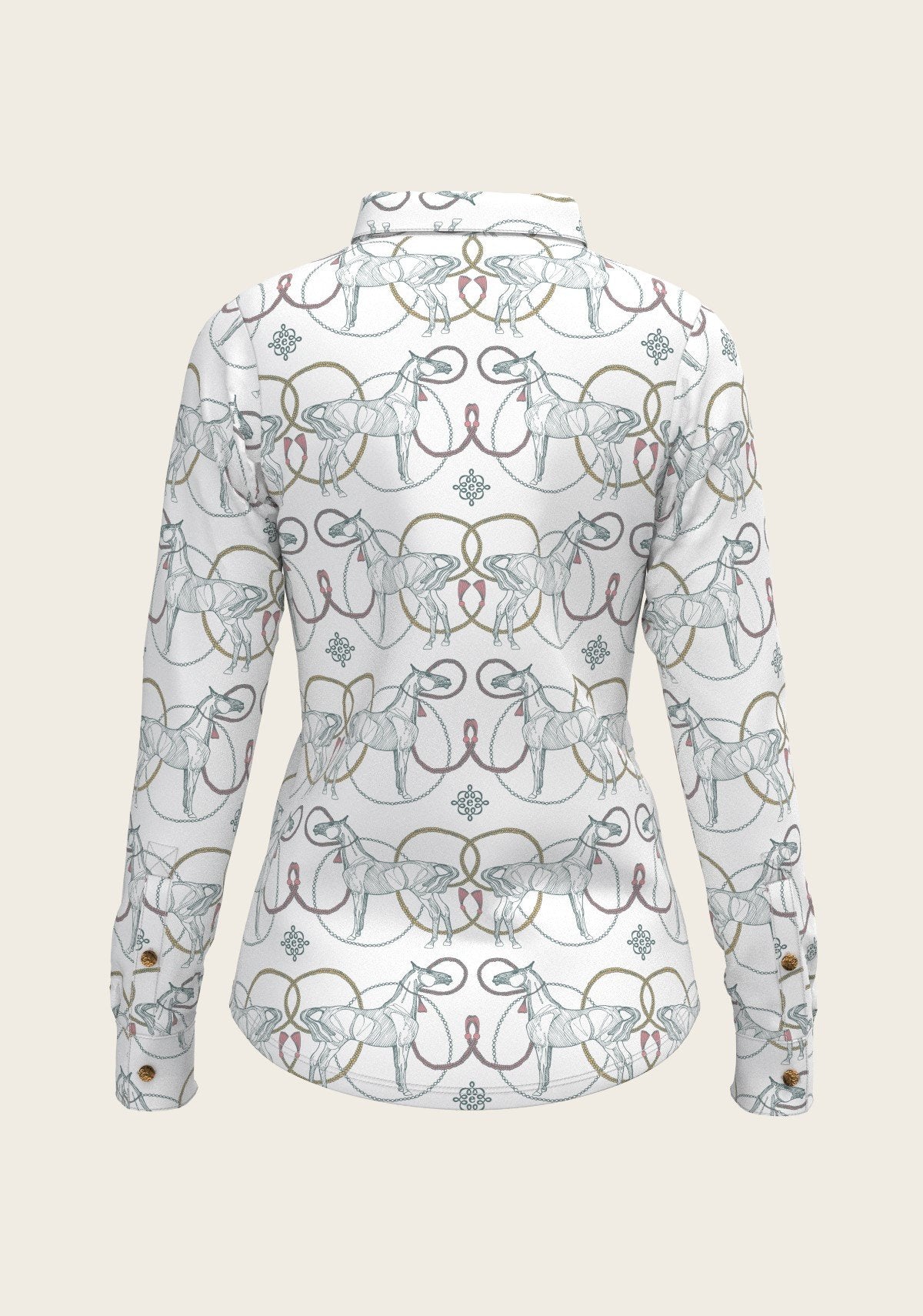 Espoir Everyday Button Shirt Long Sleever Roped Horse  Teal