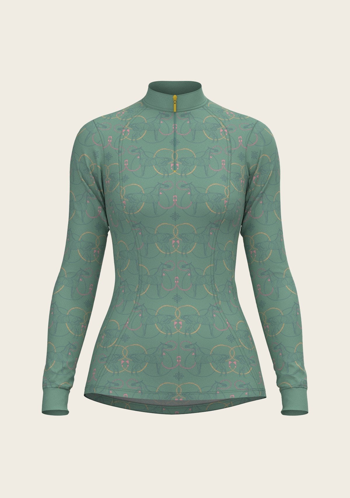 Espoir Zip Shirt Teal Roped Horses On Teal